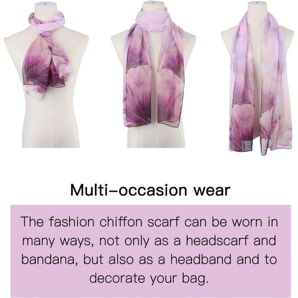 Women's Purple 1 Fashion Lightweight Head Scarf Floral Print Chiffon Scarves - Picture 4 of 7